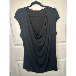 LINDA LOUDERMILK Black‎ Drape Cowl Neck Cap Sleeve Top Women's Plus Size XXL